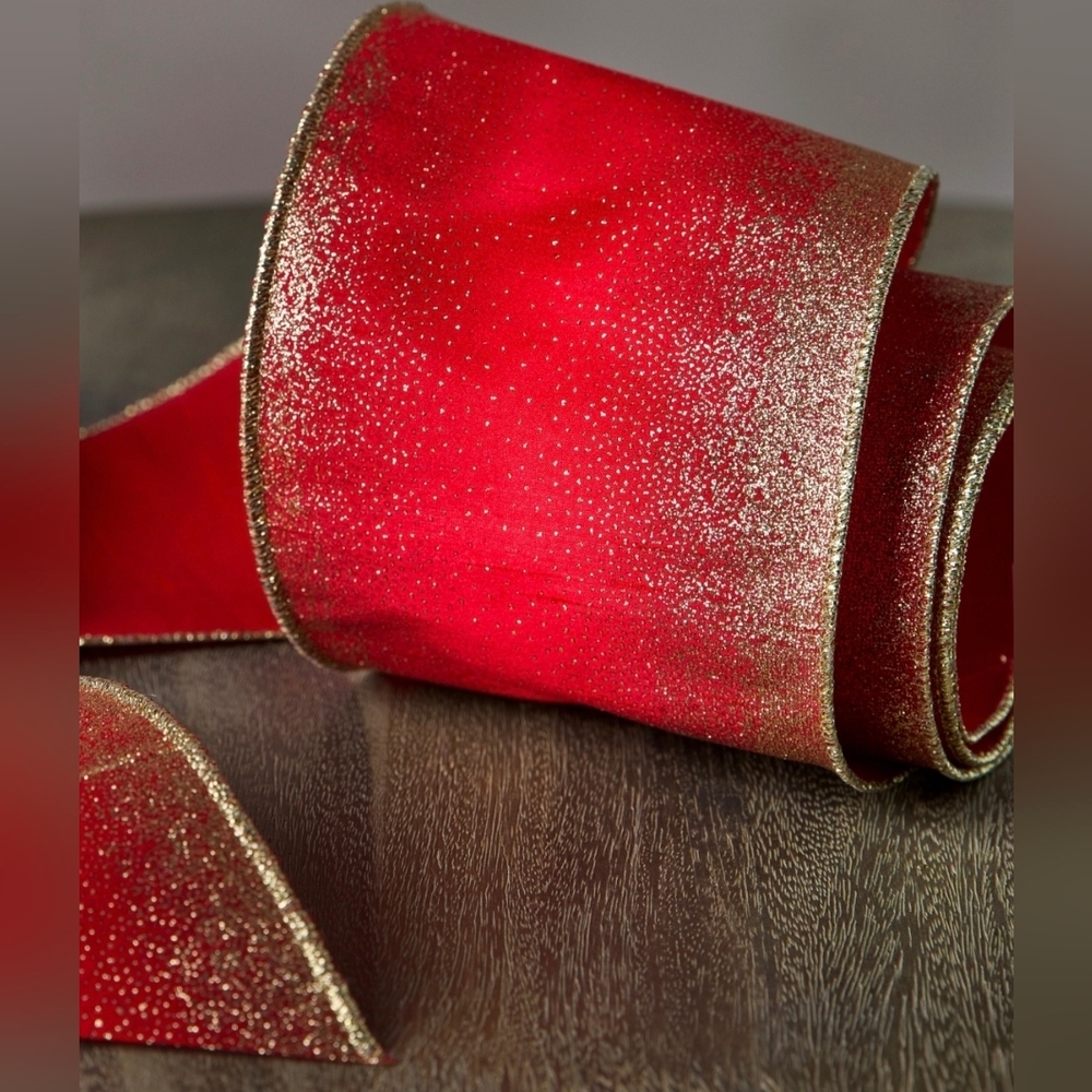 Balsam Hill Red Glitter Ombre Christmas Tree Ribbon 30ft